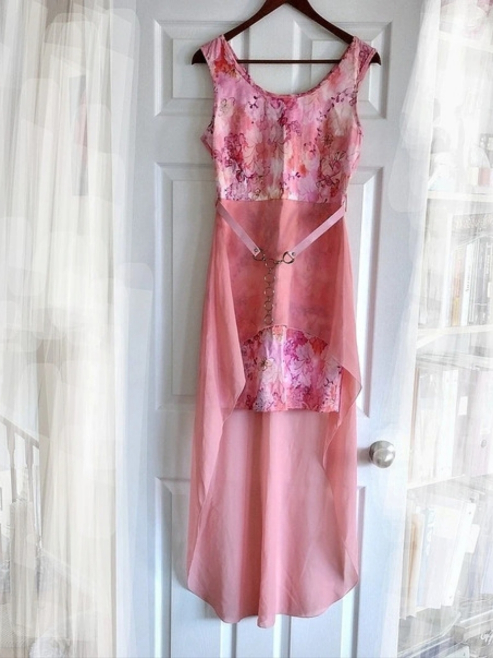 Summer Floral Dress in Salmon Pink Sleeveless Mini/Maxi